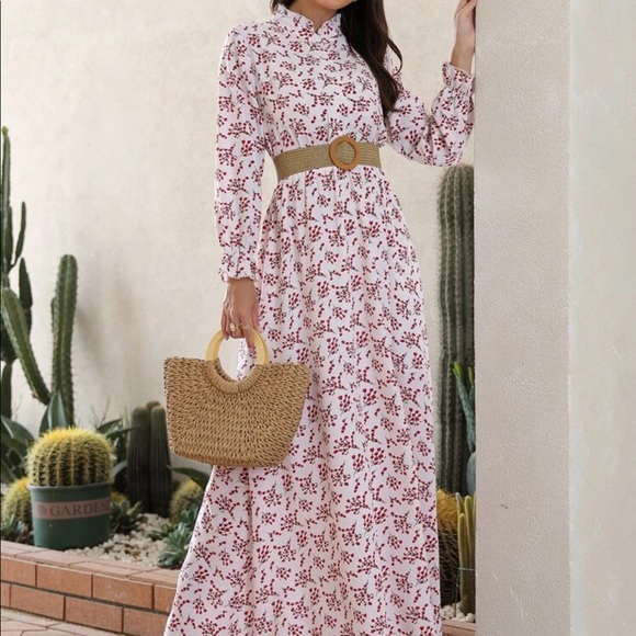 Allover print flounce sleeve shirt dress w/o belt - Picture 4 of 6